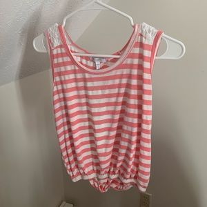 Coral & White Striped Open Back Top